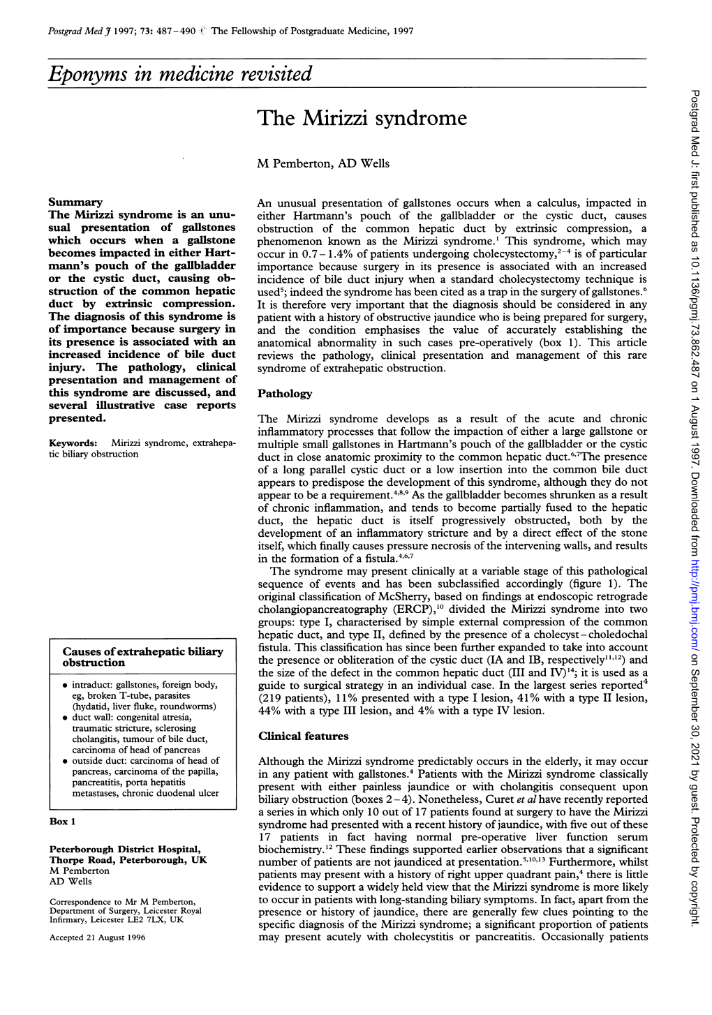 Eponyms in Medicine Revisited the Mirizzi Syndrome