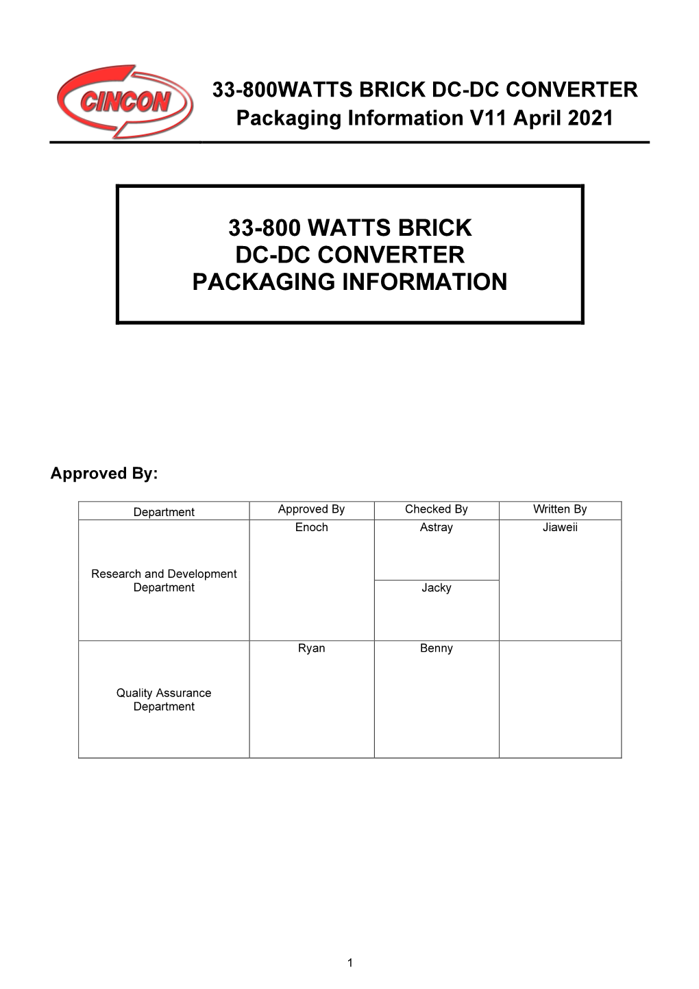 Packaging Information V11 April 2021