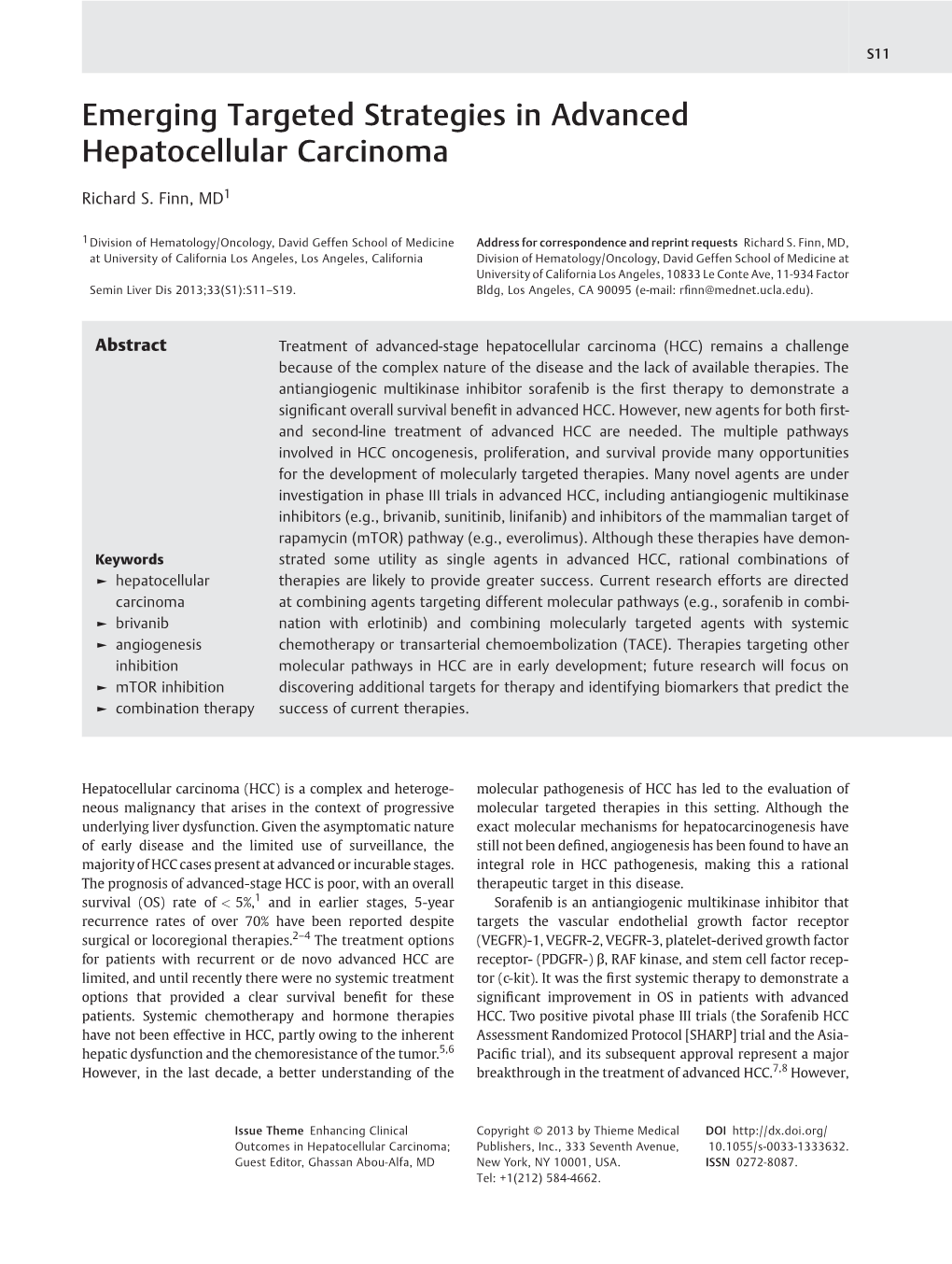 Emerging Targeted Strategies in Advanced Hepatocellular Carcinoma