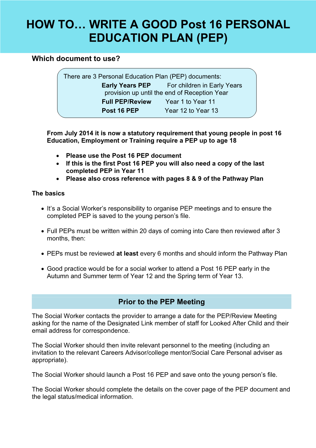 PEP-Guidance-Procedureshow-To-Write-A-Good-Post-16-PEP Updated 130116