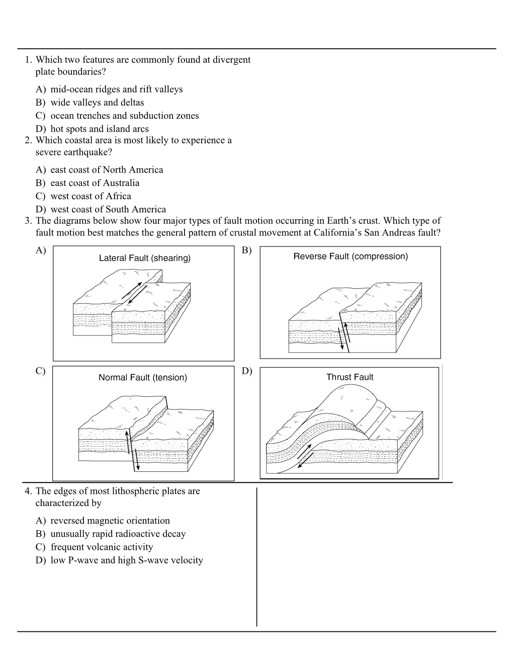 Zones-Of-Crustal-Activity-Questions