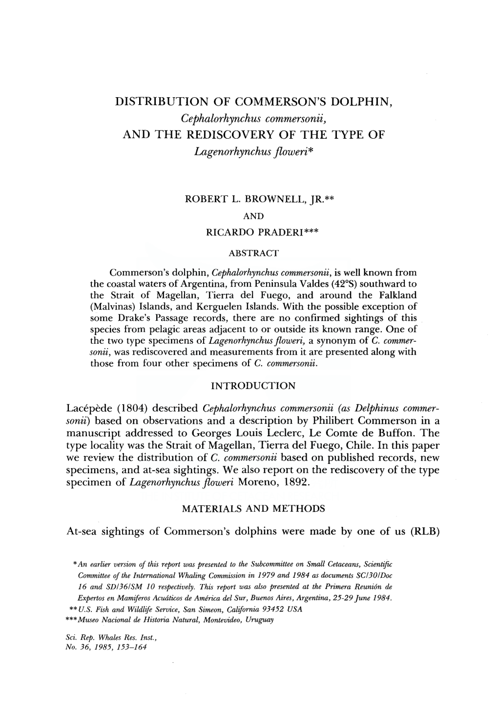 Brownell, R. L. Jr. and R. Praderi. Distribution of Commerson's