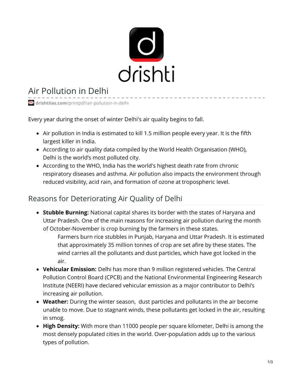 Air Pollution in Delhi