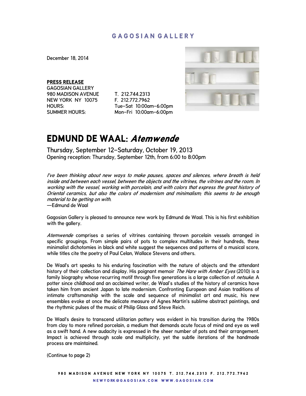 EDMUND DE WAAL: Atemwende