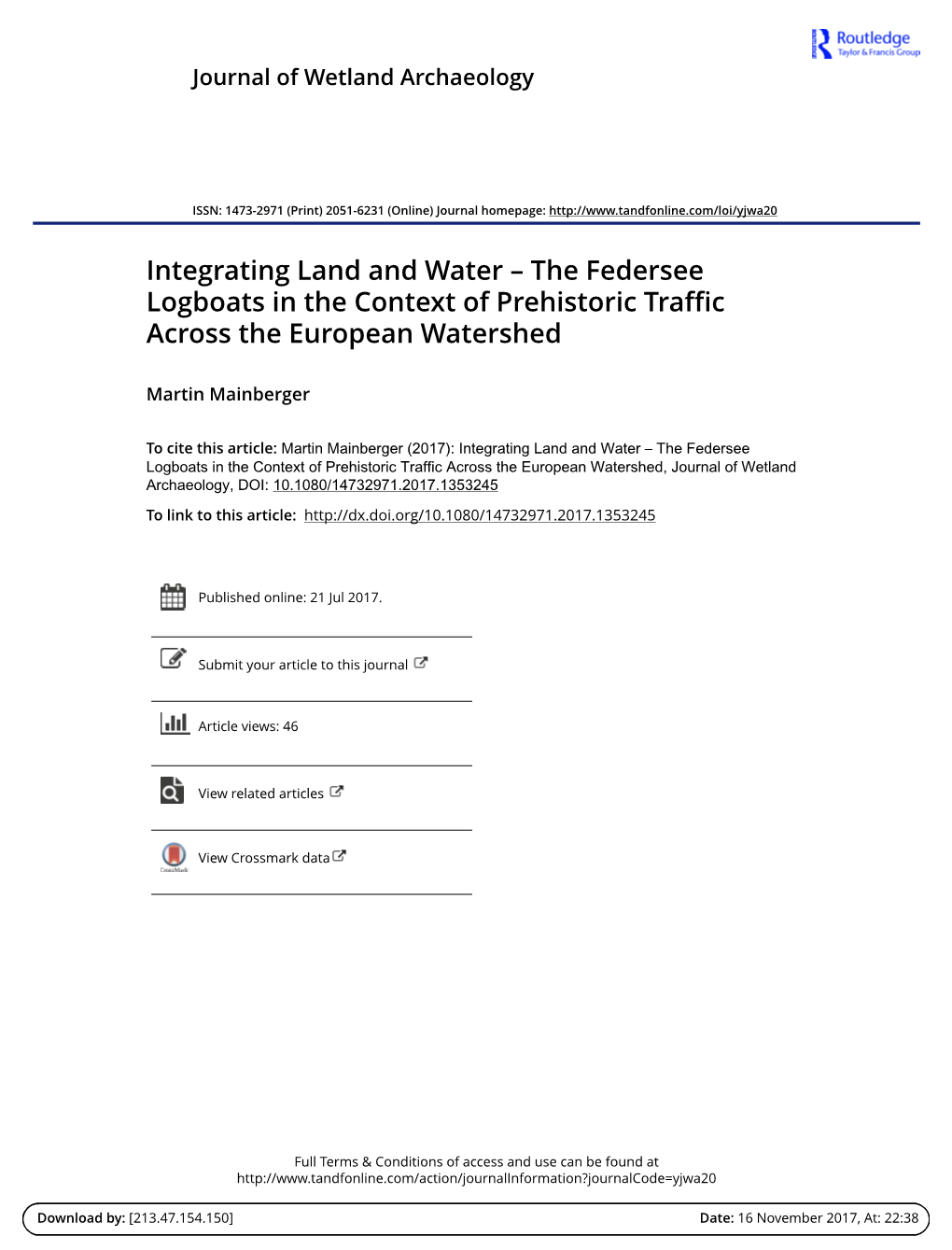 Integrating Land and Water the Federsee Logboats in the Context