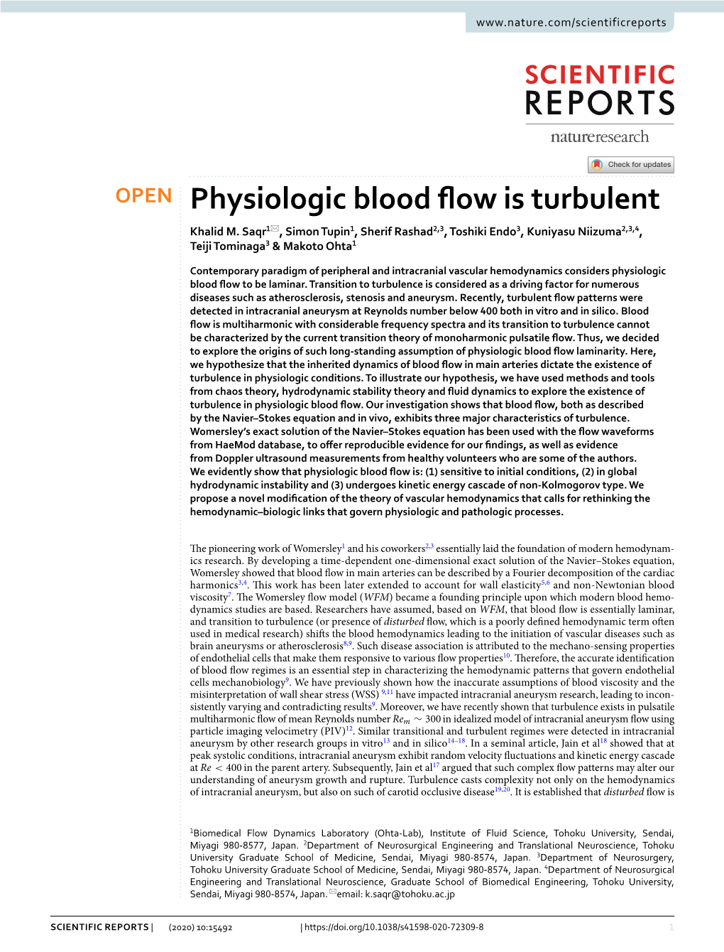 Physiologic Blood Flow Is Turbulent