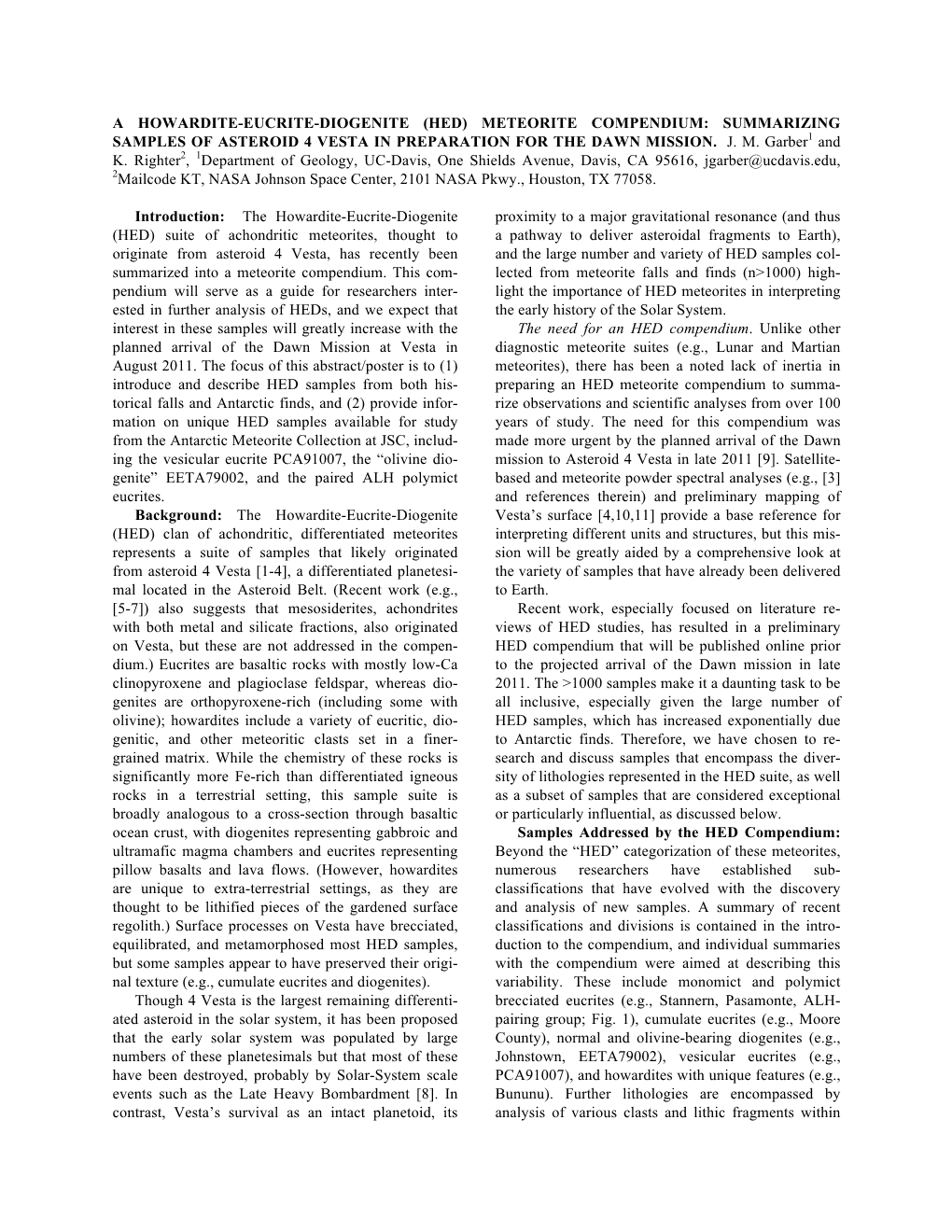 A Howardite-Eucrite-Diogenite (Hed) Meteorite Compendium: Summarizing Samples of Asteroid 4 Vesta in Preparation for the Dawn Mission