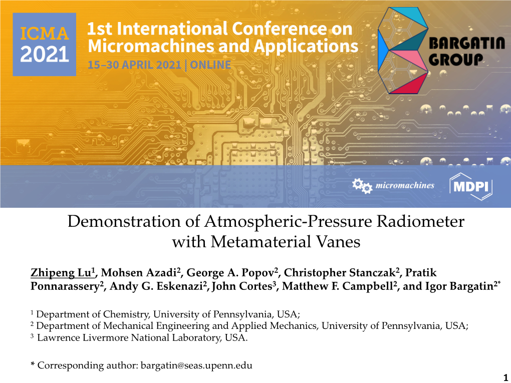 Demonstration of Atmospheric-Pressure Radiometer with Metamaterial Vanes