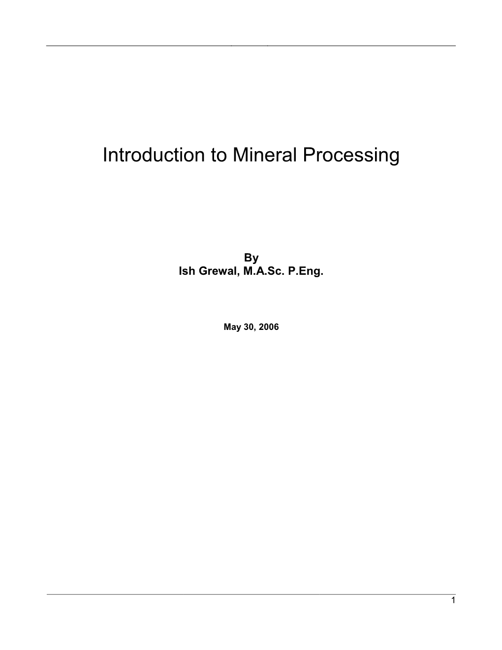 Introduction to Mineral Processing