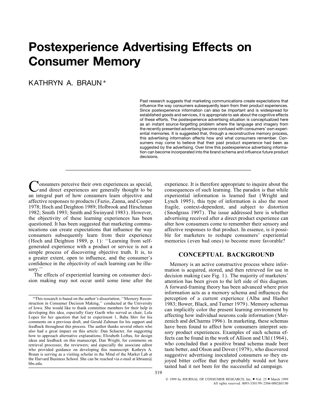 Postexperience Advertising Effects on Consumer Memory