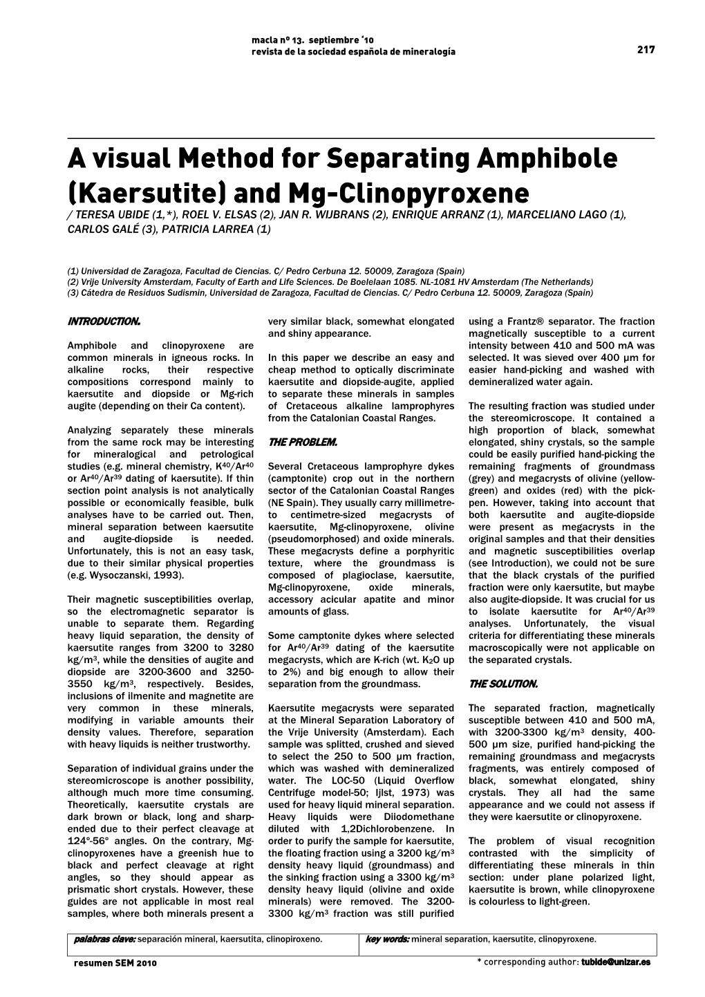 A Visual Method for Separating Amphibole (Kaersutite) and Mg