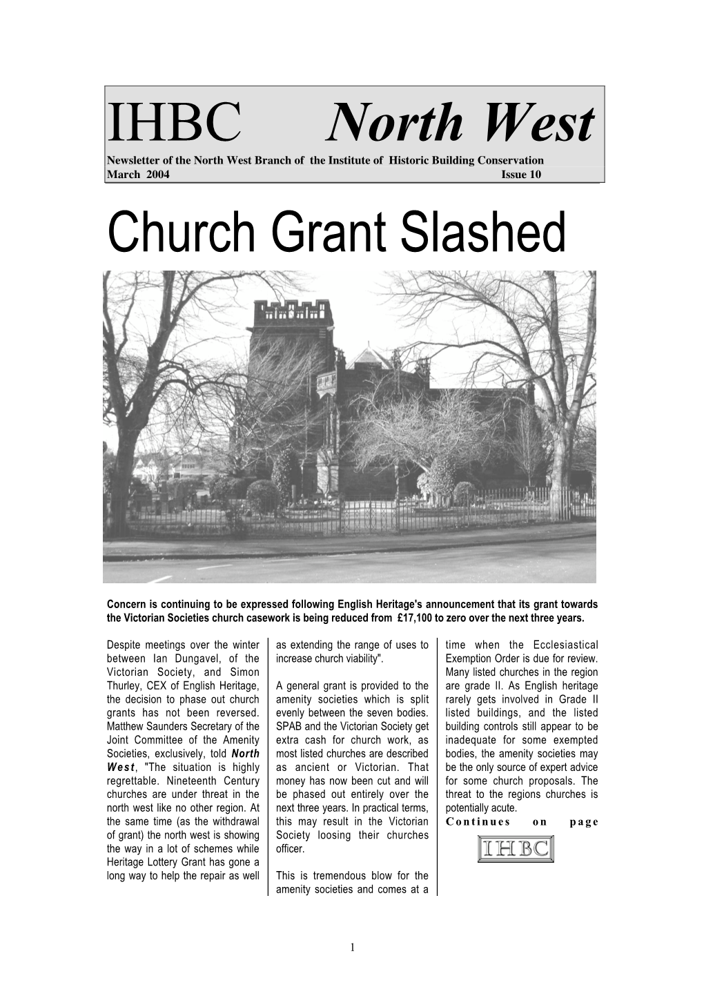 IHBC NW Newsletter (March 2004)