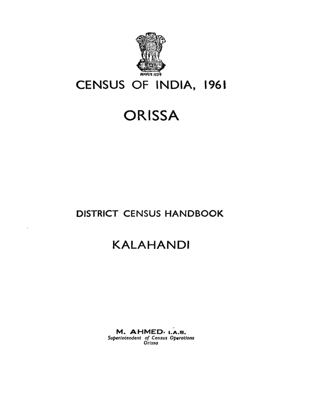 District Census Handbook, Kalahandi, Orissa