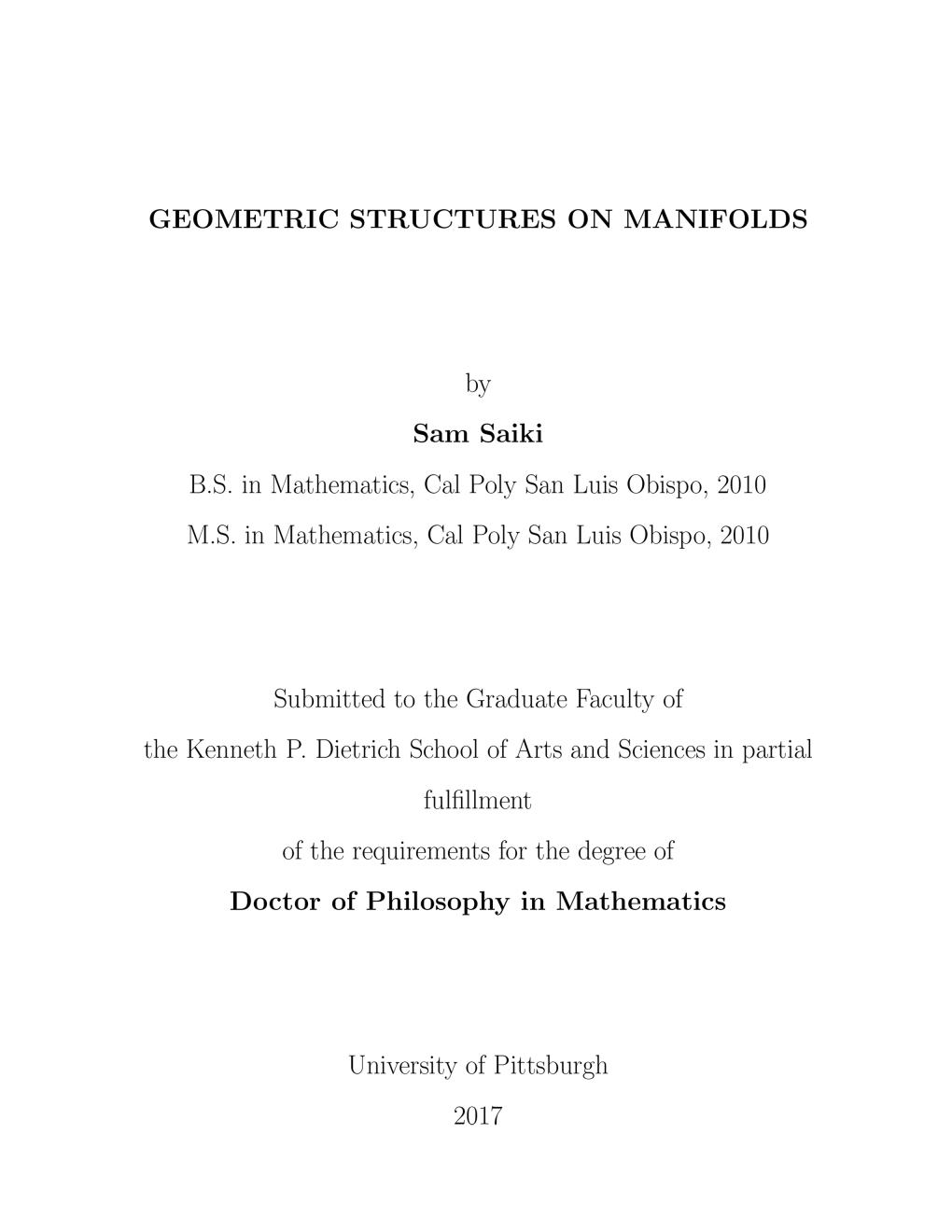 Geometric Structures on Manifolds