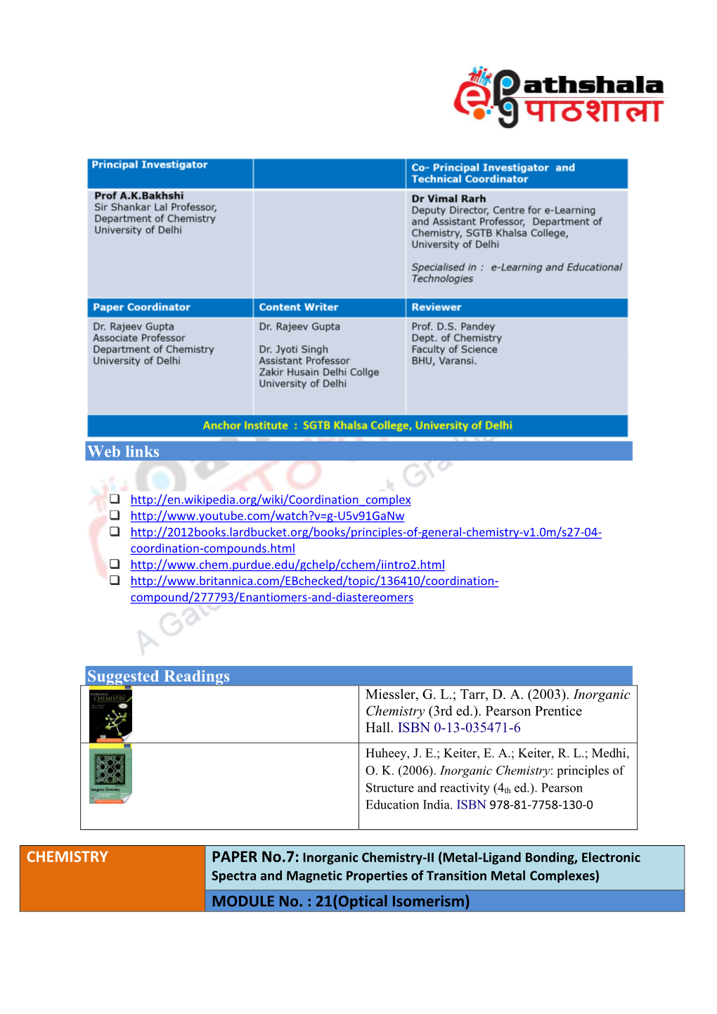 CHEMISTRY MODULE No. : 21(Optical