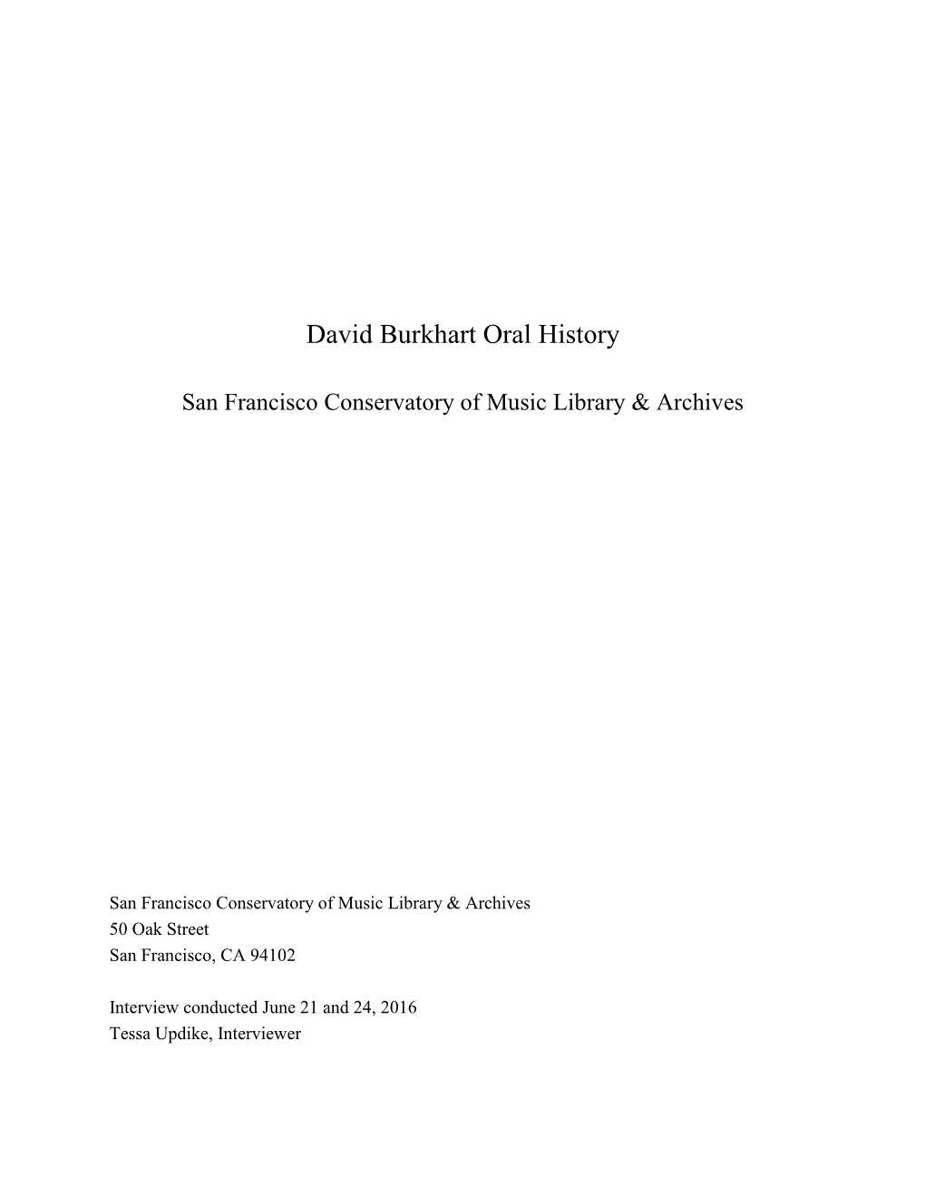 David Burkhart Oral History