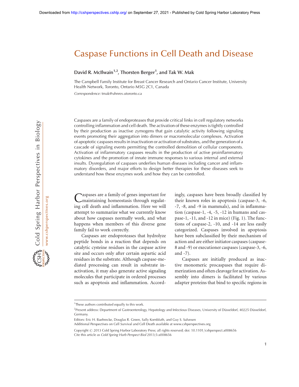 Caspase Functions in Cell Death and Disease