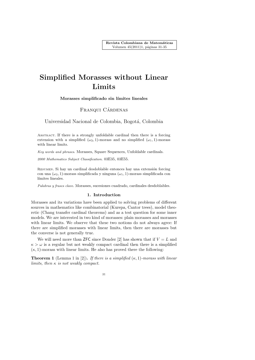 Simplified Morasses Without Linear Limits 33