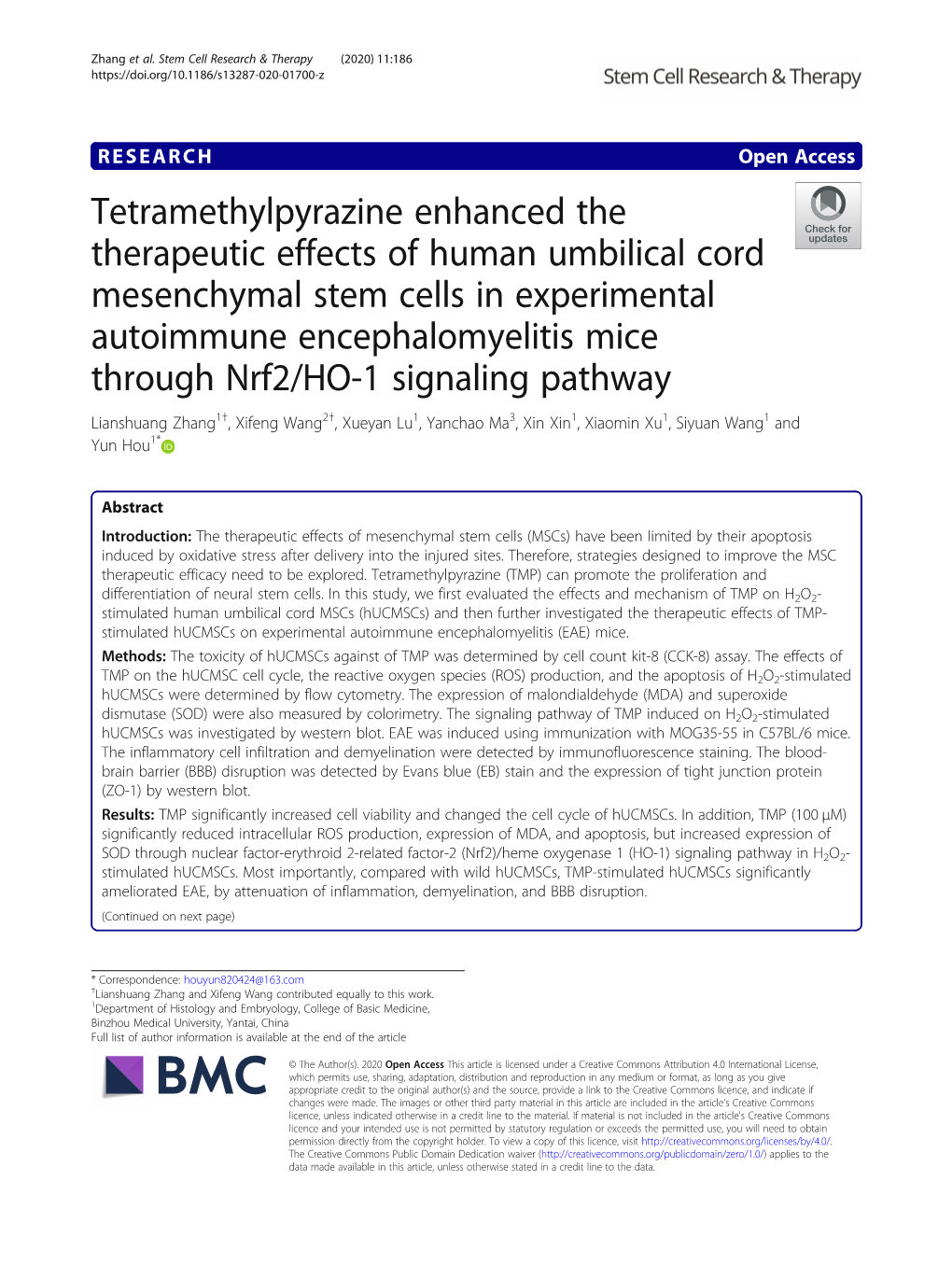 Tetramethylpyrazine Enhanced the Therapeutic Effects of Human