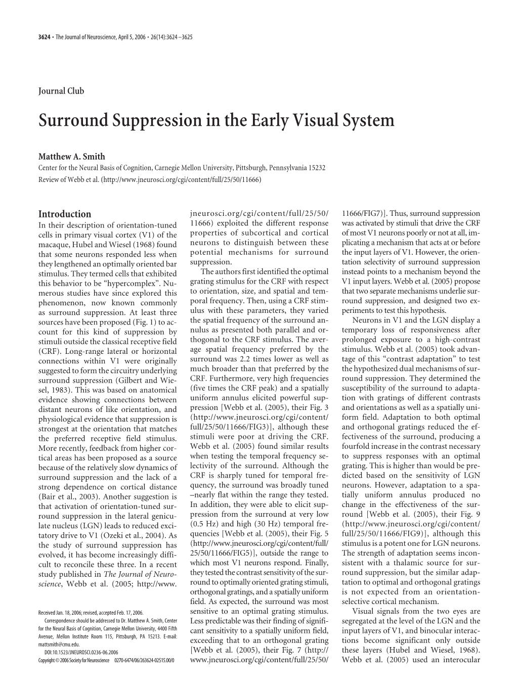 Surround Suppression in the Early Visual System