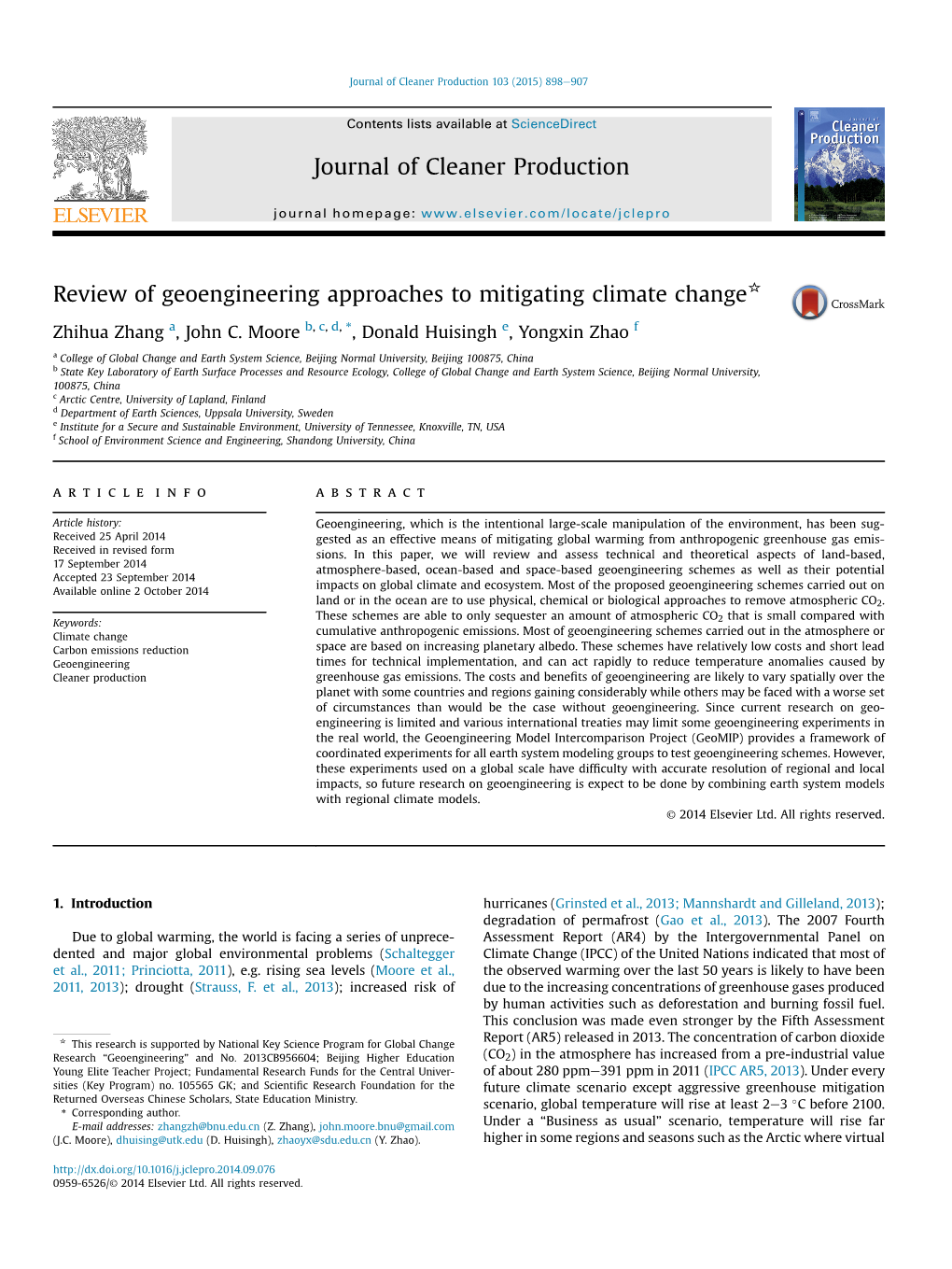 Review of Geoengineering Approaches to Mitigating Climate Change*