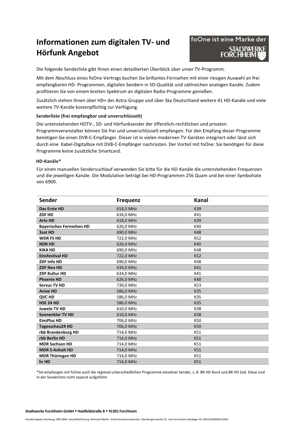 Informationen Zum Digitalen TV- Und Hörfunk Angebot