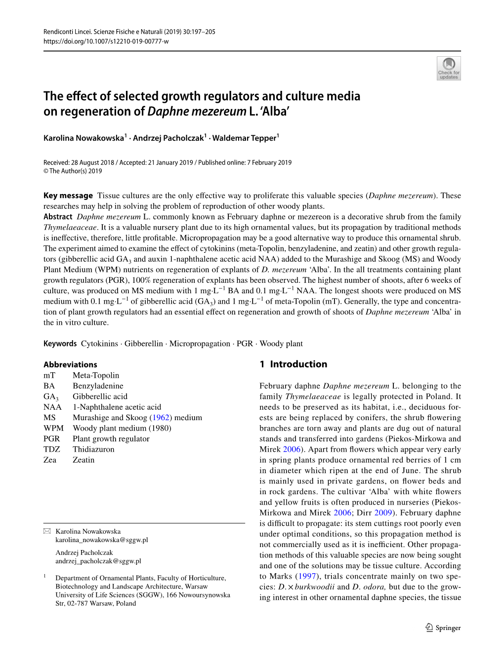 The Effect of Selected Growth Regulators and Culture Media On