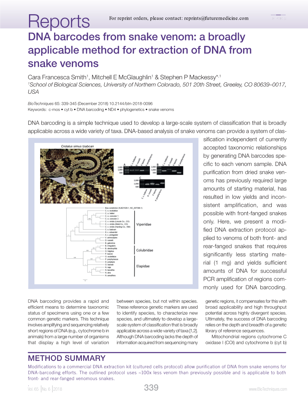A Broadly Applicable Method for Extraction of DNA from Snake Venoms