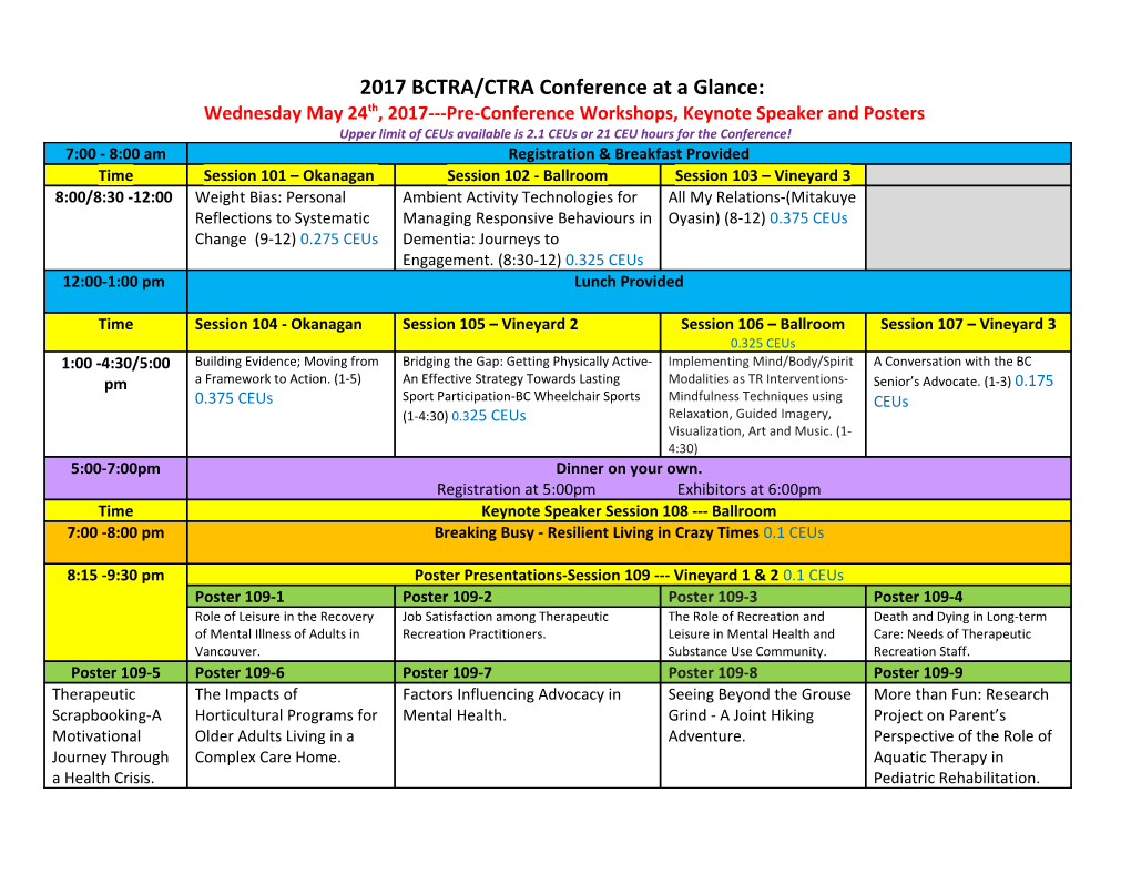 2017 BCTRA/CTRA Conference at a Glance