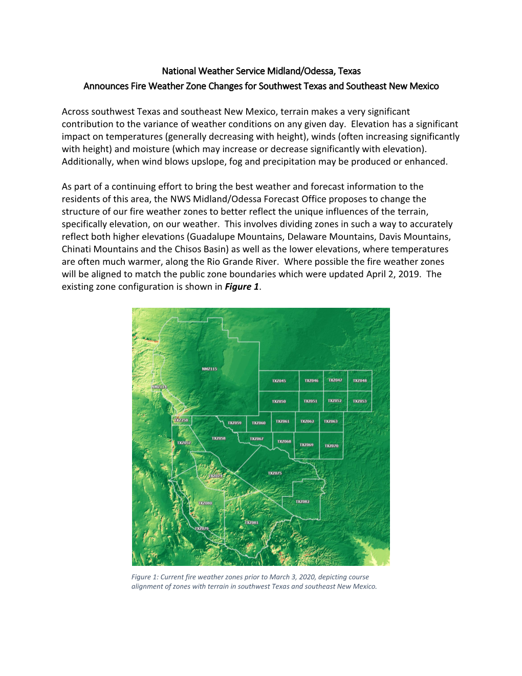 National Weather Service Midland/Odessa, Texas Announces Fire Weather Zone Changes for Southwest Texas and Southeast New Mexico