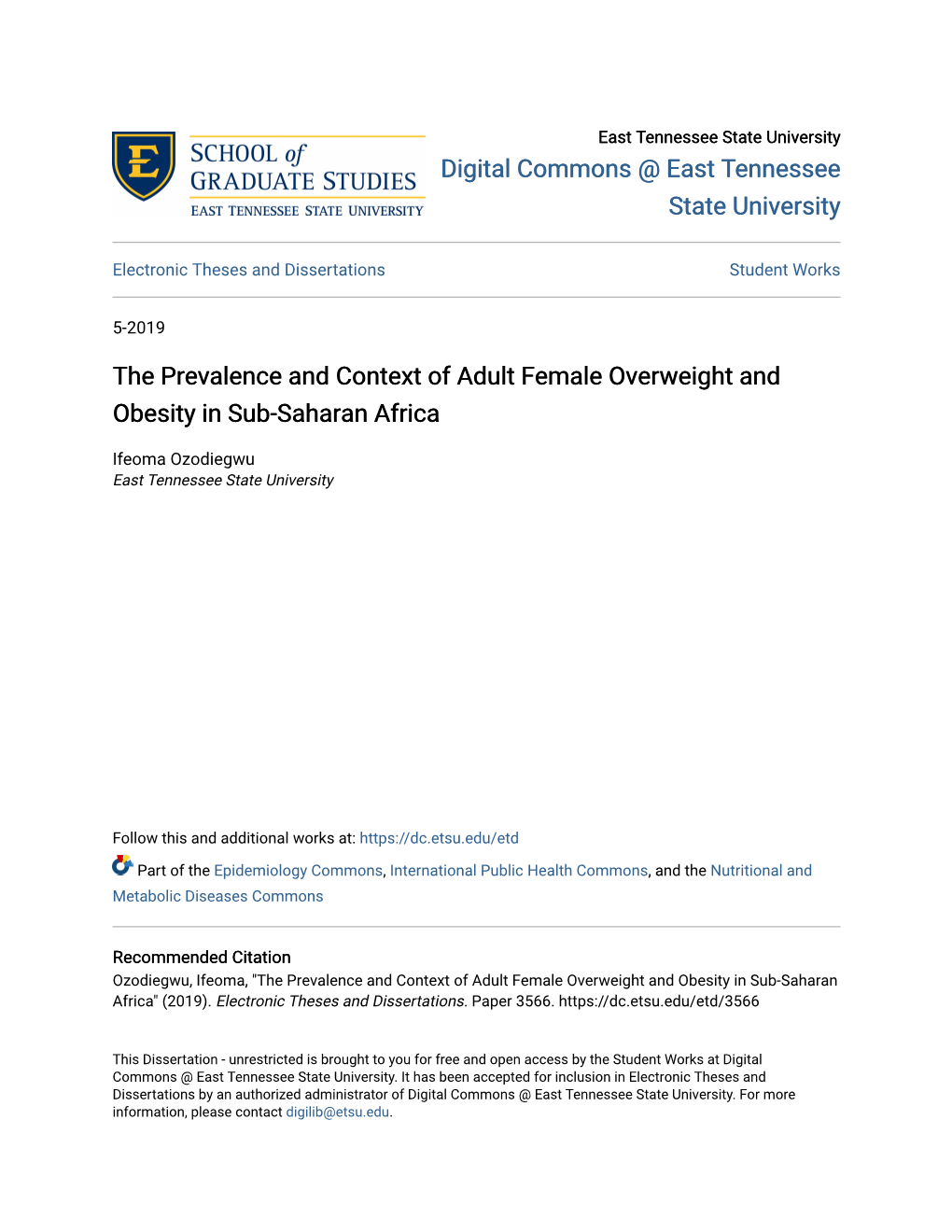 The Prevalence and Context of Adult Female Overweight and Obesity in Sub-Saharan Africa