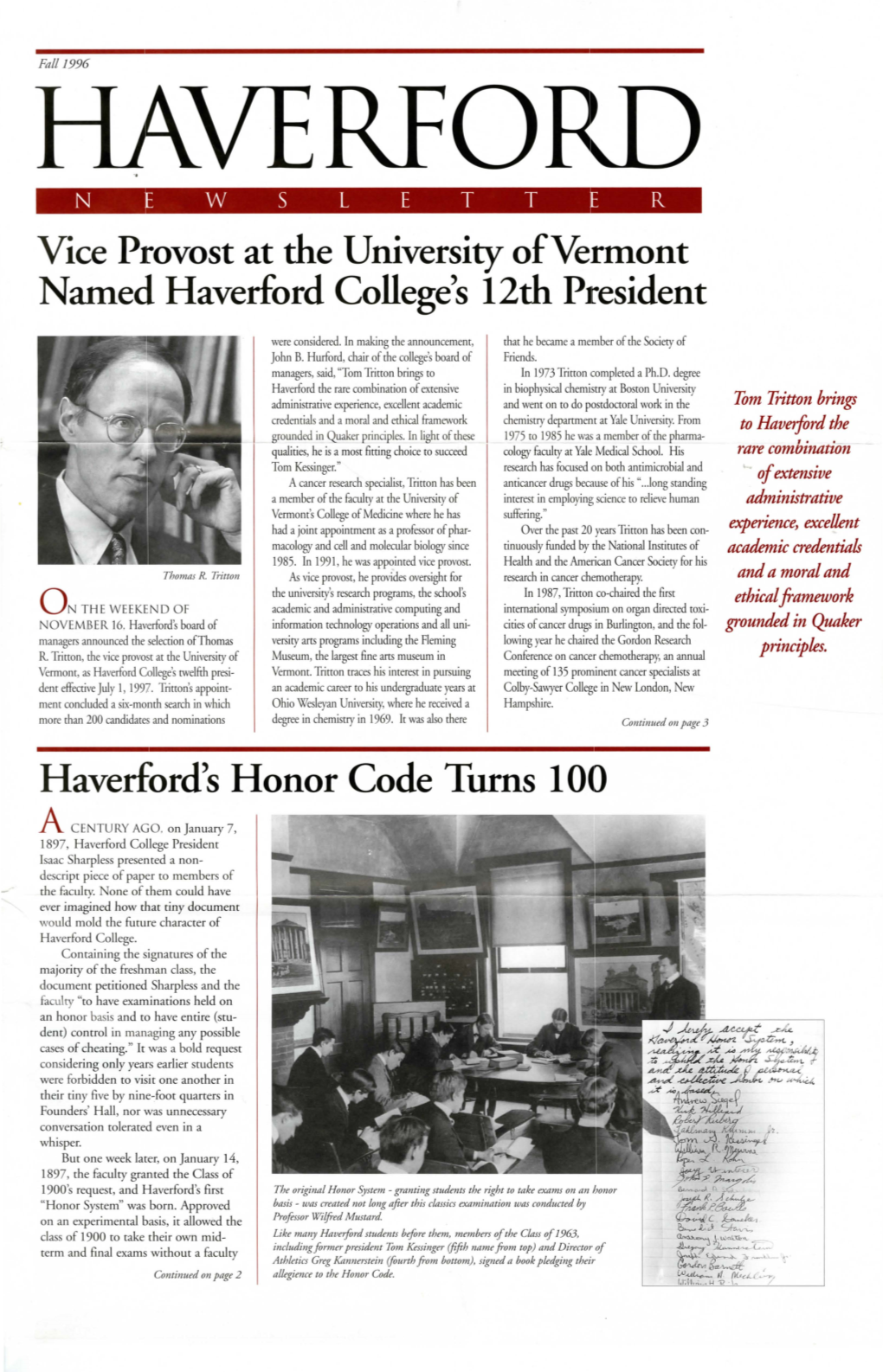 Vice Provost at the University Ofvermont Named Haverford College's 12Th President