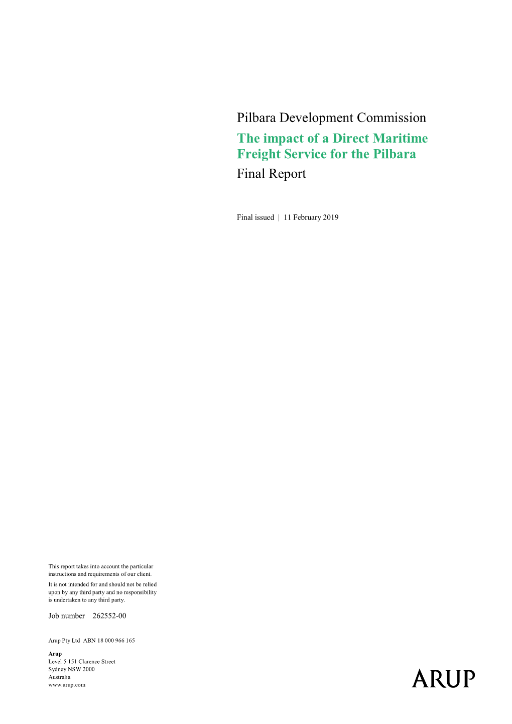 The Impact of a Direct Maritime Freight Service for the Pilbara Final Report