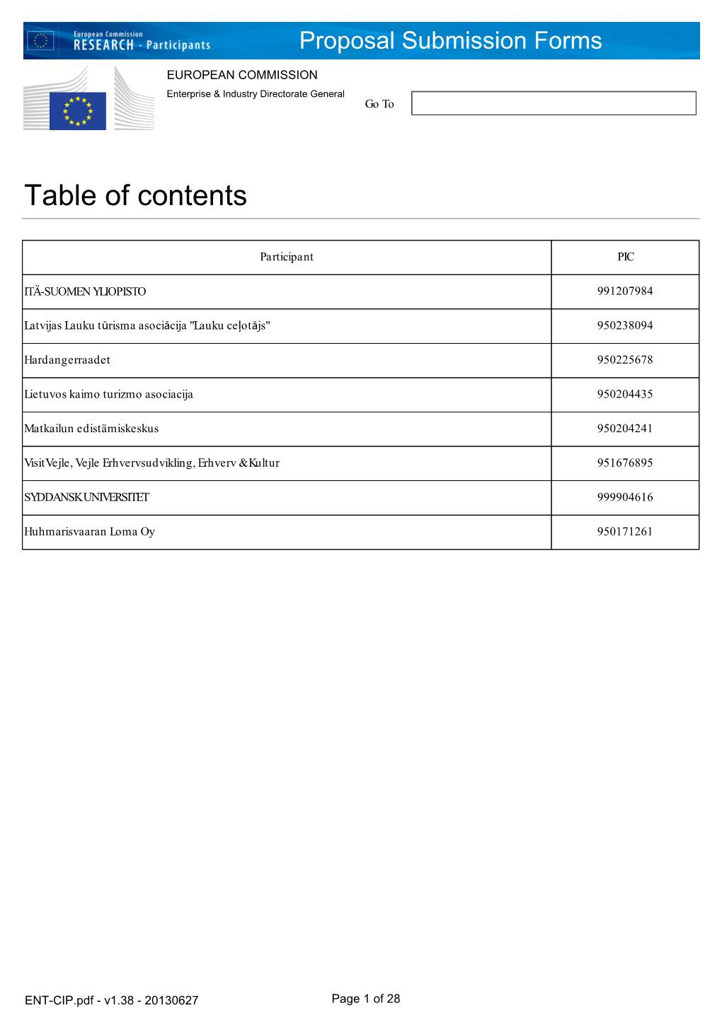 Table of Contents