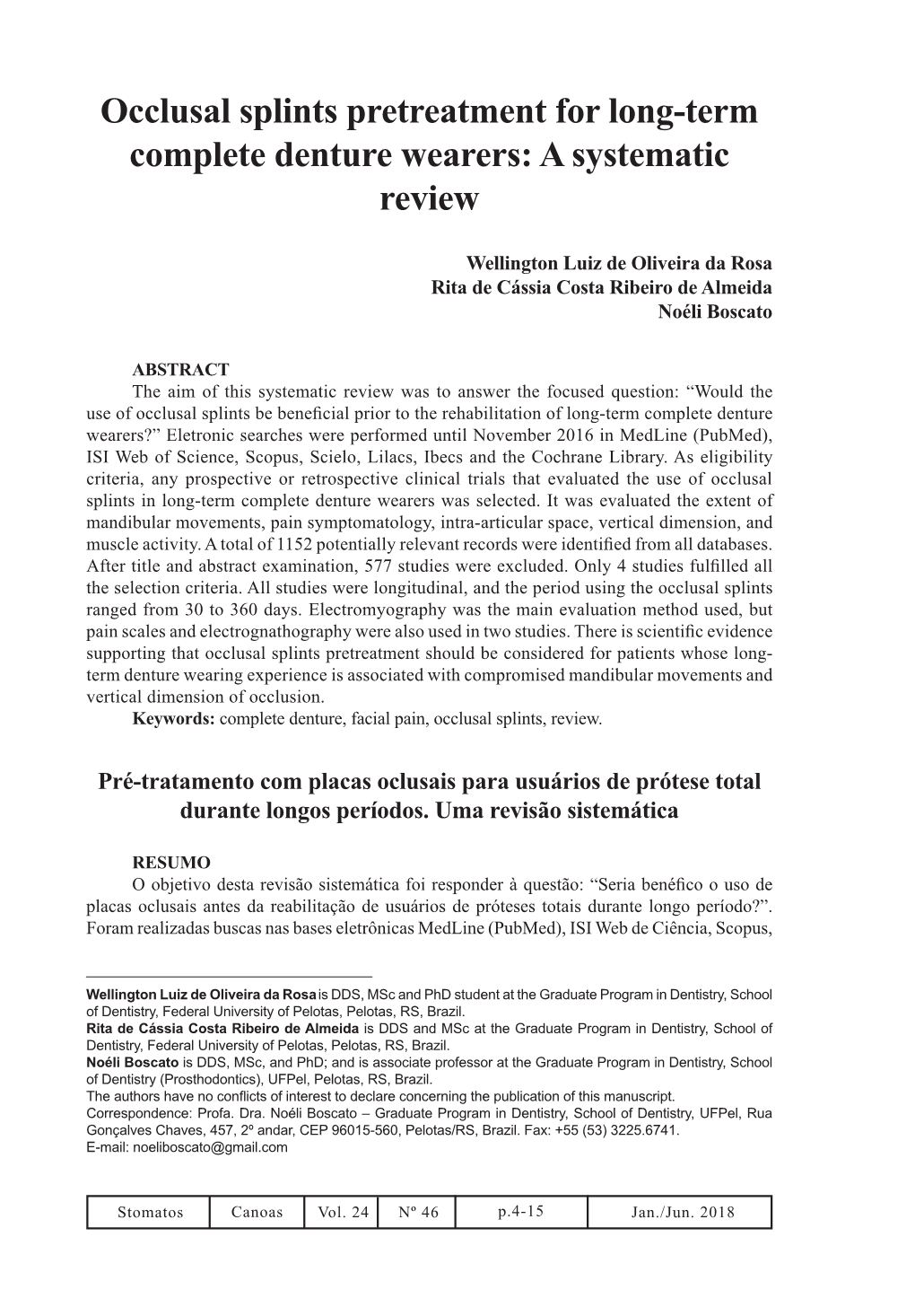 Occlusal Splints Pretreatment for Long-Term Complete Denture Wearers: a Systematic Review