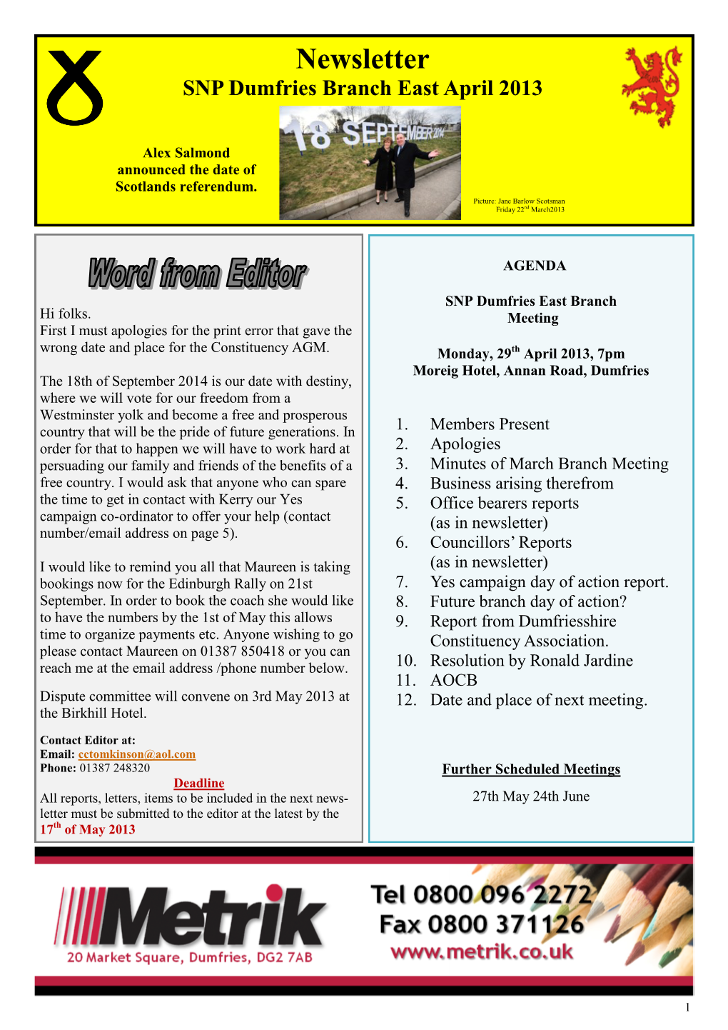 Newsletter SNP Dumfries Branch East April 2013