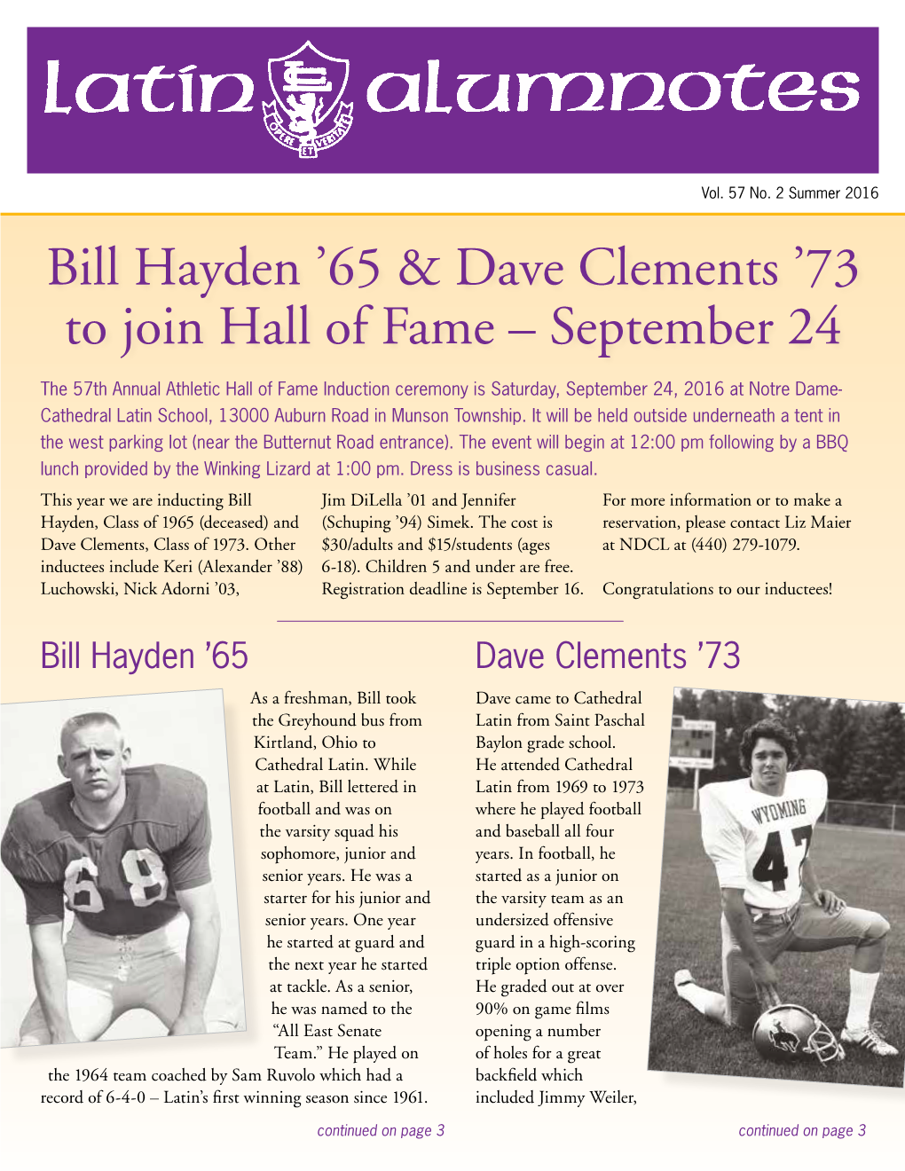 Bill Hayden '65 & Dave Clements '73 to Join Hall of Fame – September 24