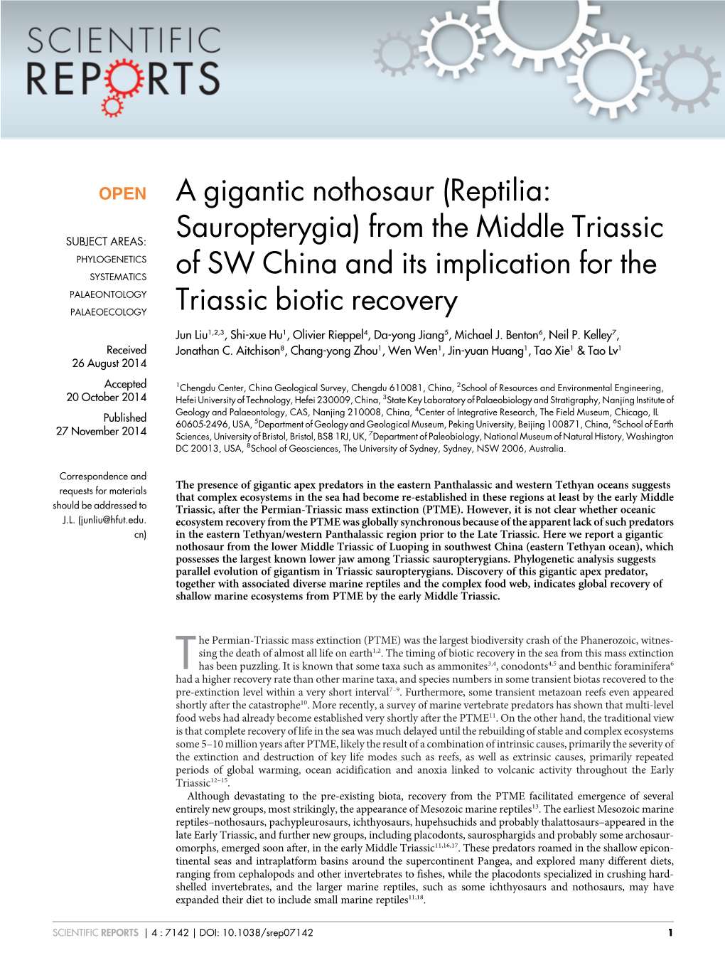 (Reptilia: Sauropterygia) from the Middle Triassic Of