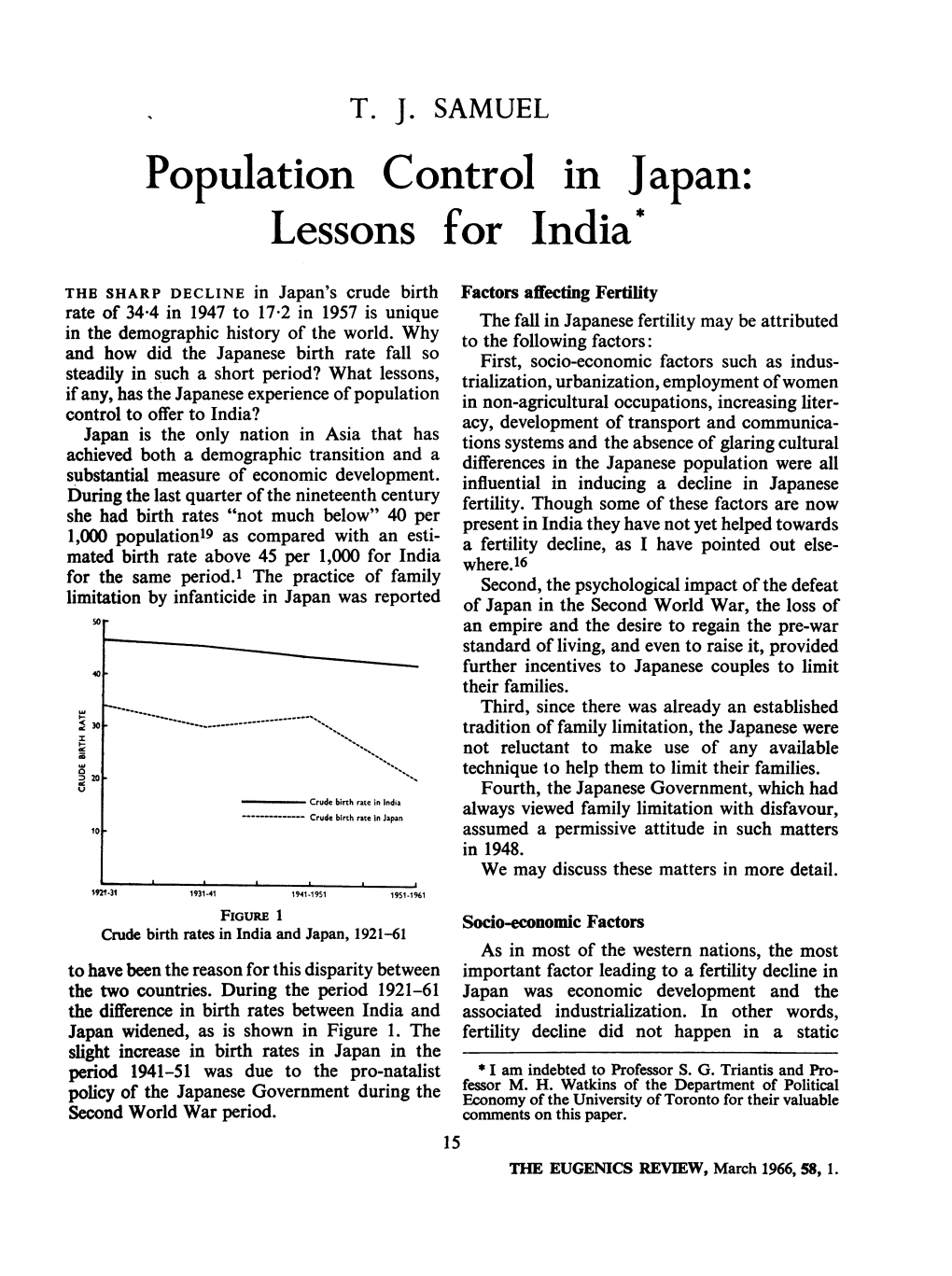 Population Control in Japan: Lessons for India*