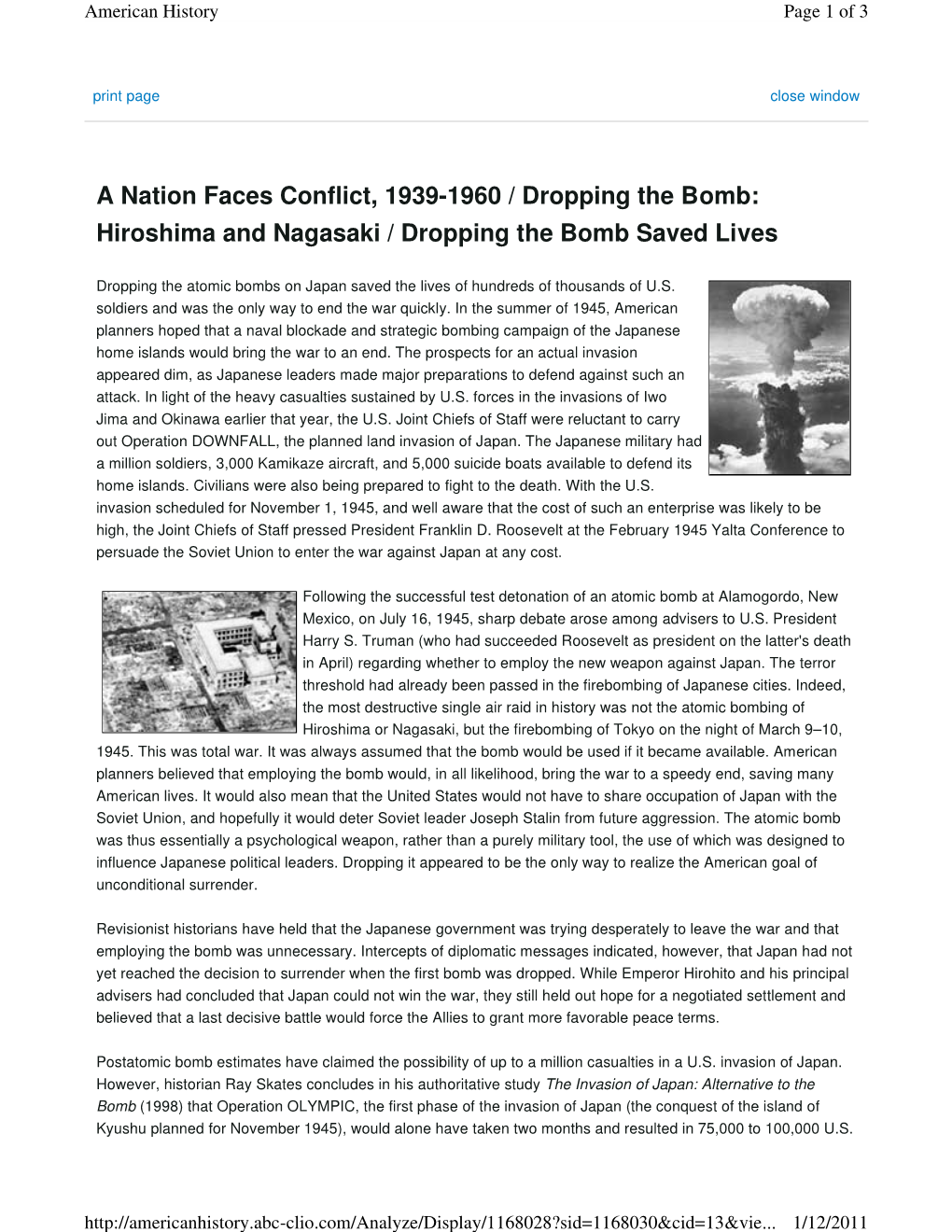 A Nation Faces Conflict, 1939-1960 / Dropping the Bomb: Hiroshima and Nagasaki / Dropping the Bomb Saved Lives