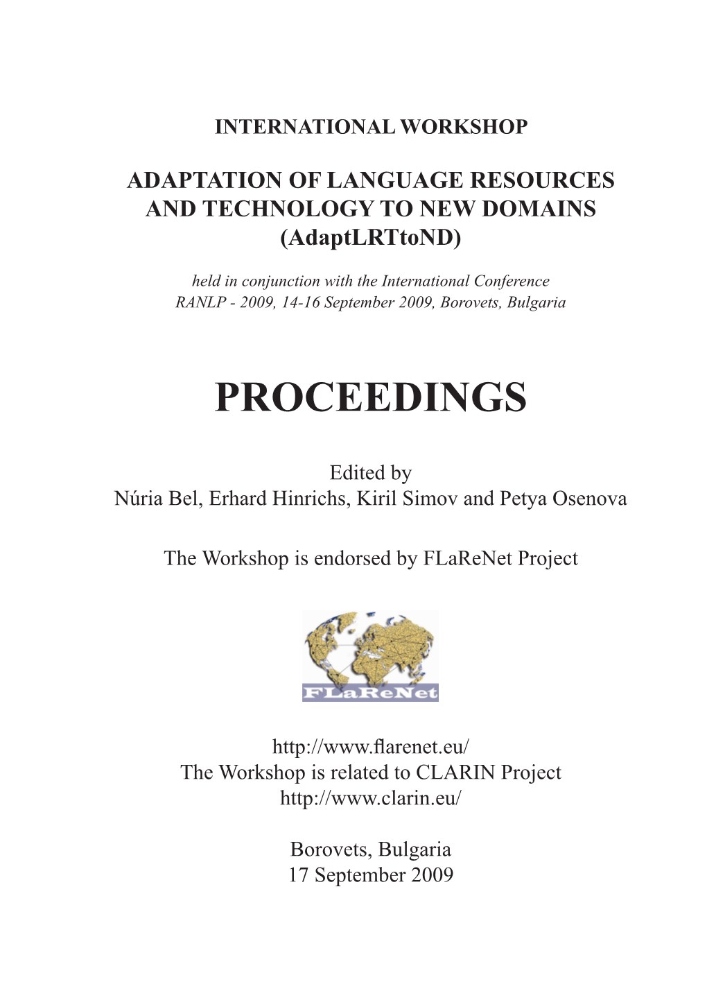 Proceedings of the Workshop on Adaptation Of