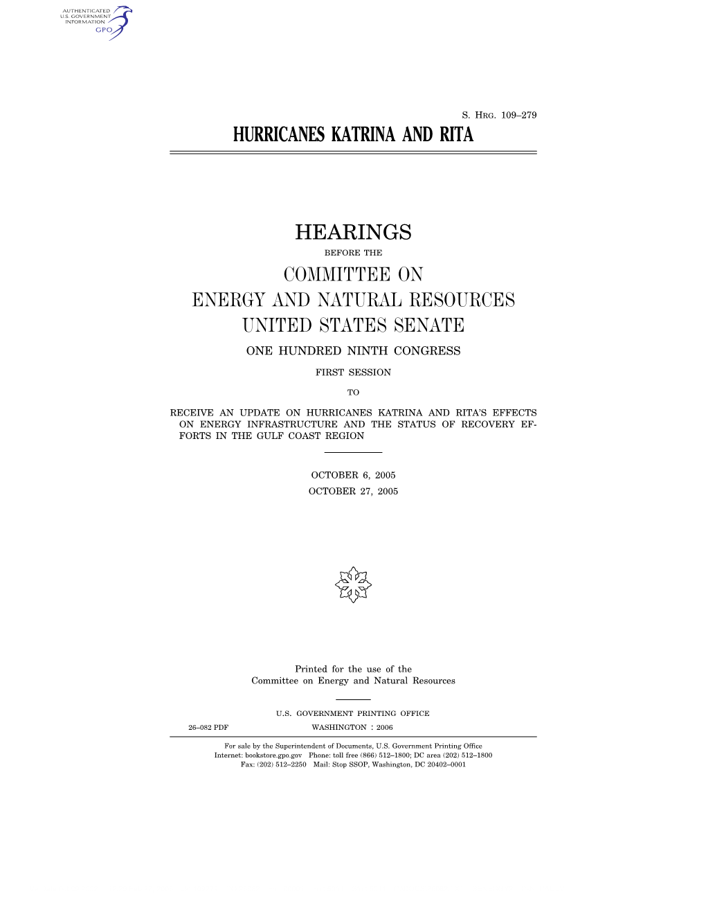 Hurricanes Katrina and Rita Hearings