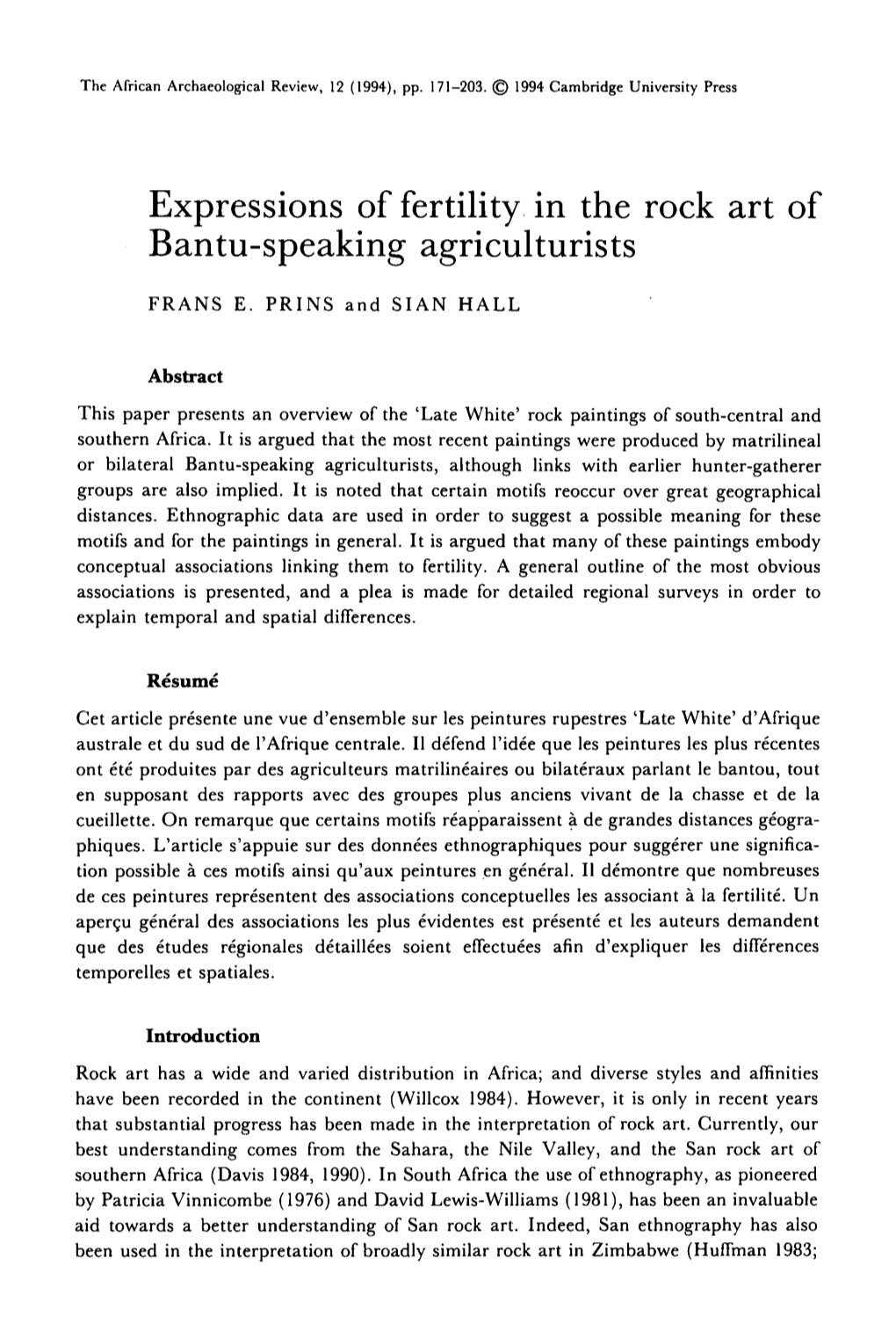 Expressions of Fertility in the Rock Art of Bantu-Speaking Agriculturists 175