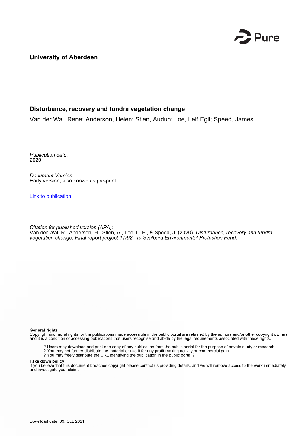 University of Aberdeen Disturbance, Recovery and Tundra Vegetation