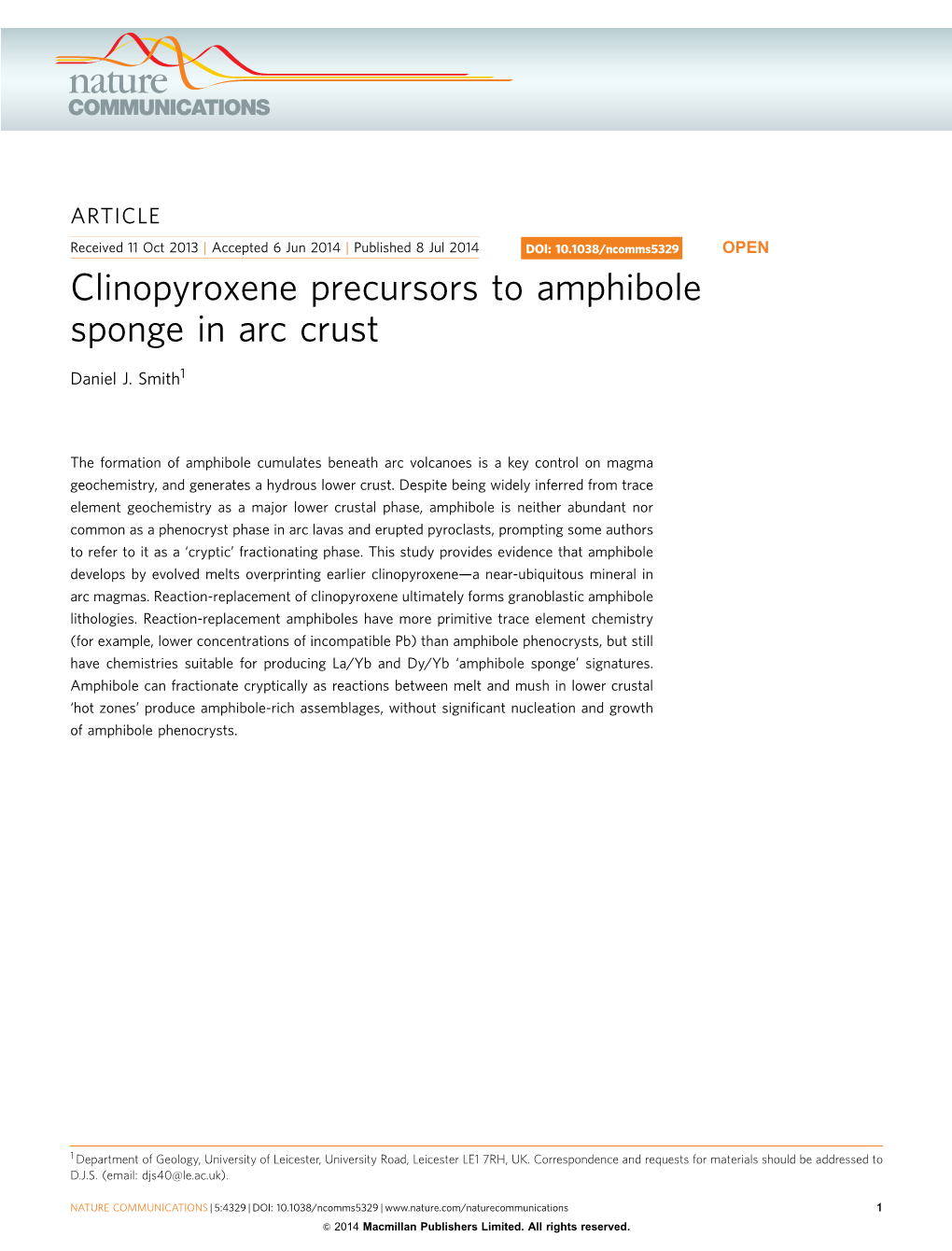 Clinopyroxene Precursors to Amphibole Sponge in Arc Crust