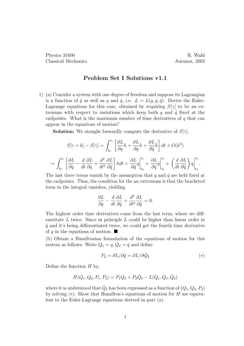 Problem Set I Solutions V1.1