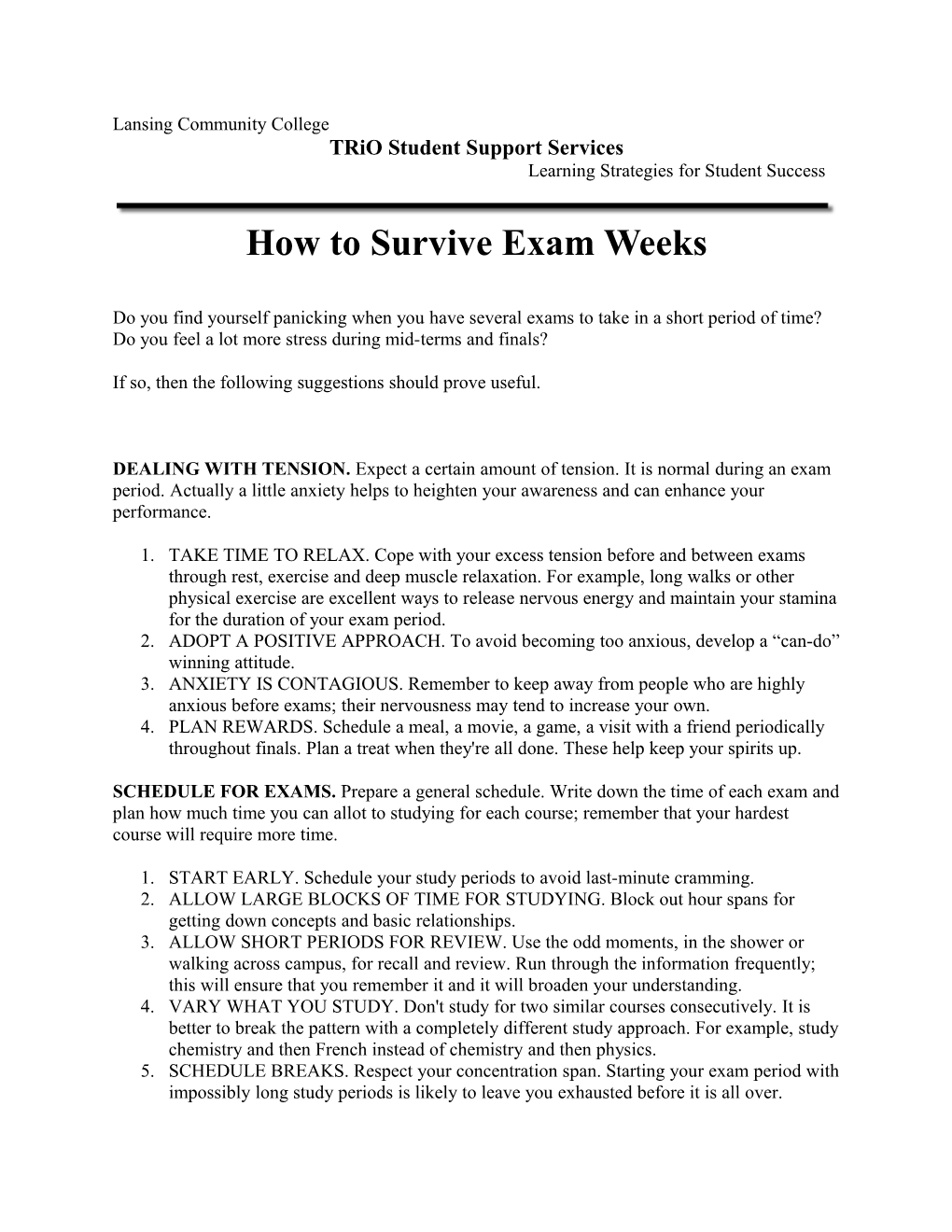 Study Skills - Surviving Exam Weeks - Trio Student Support Services