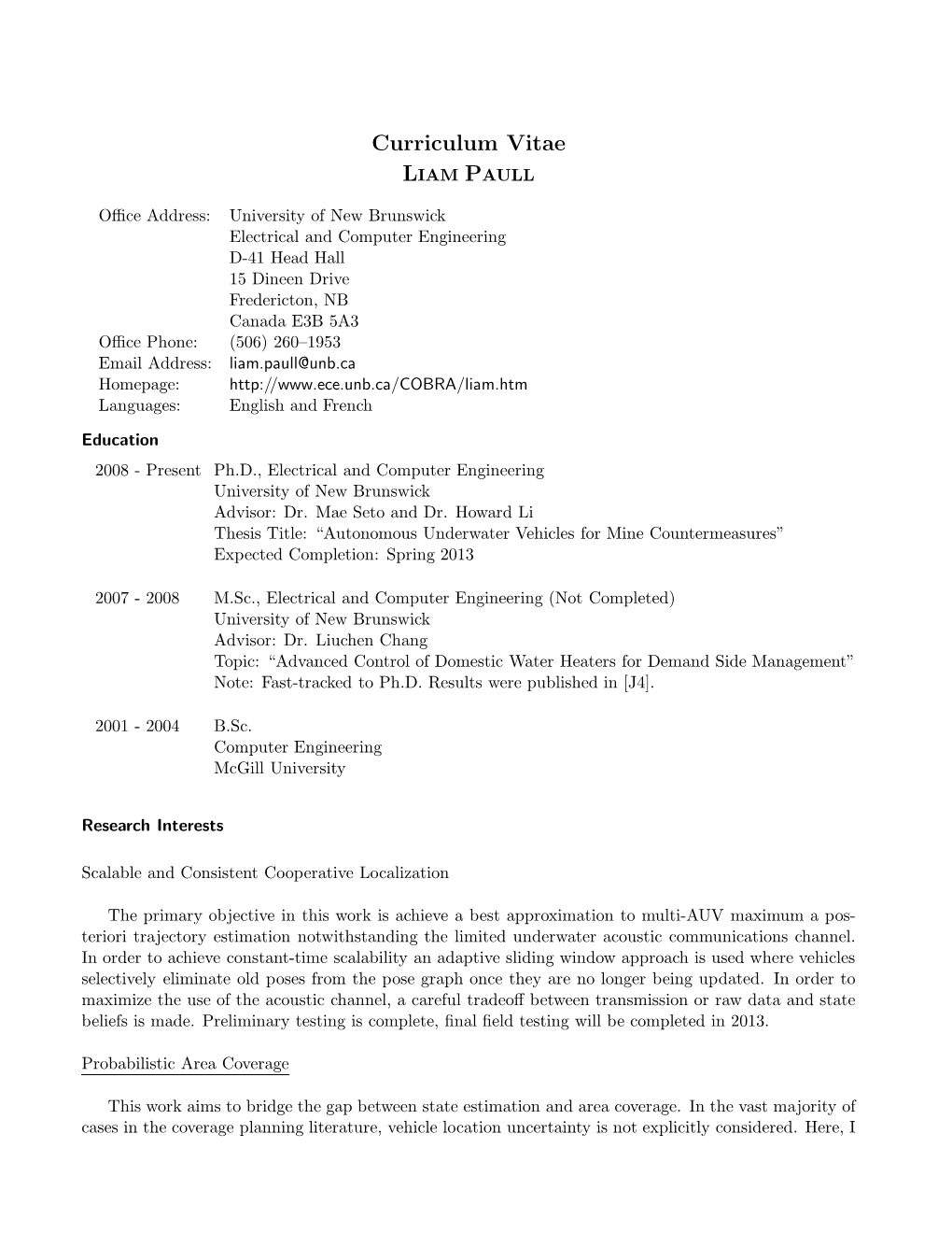 Curriculum Vitae LIAM PAULL