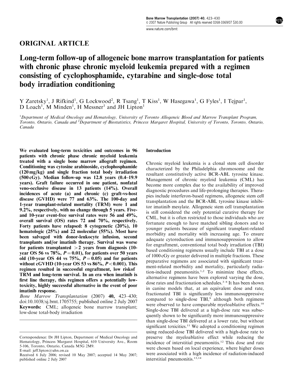 Long-Term Follow-Up of Allogeneic Bone Marrow Transplantation For