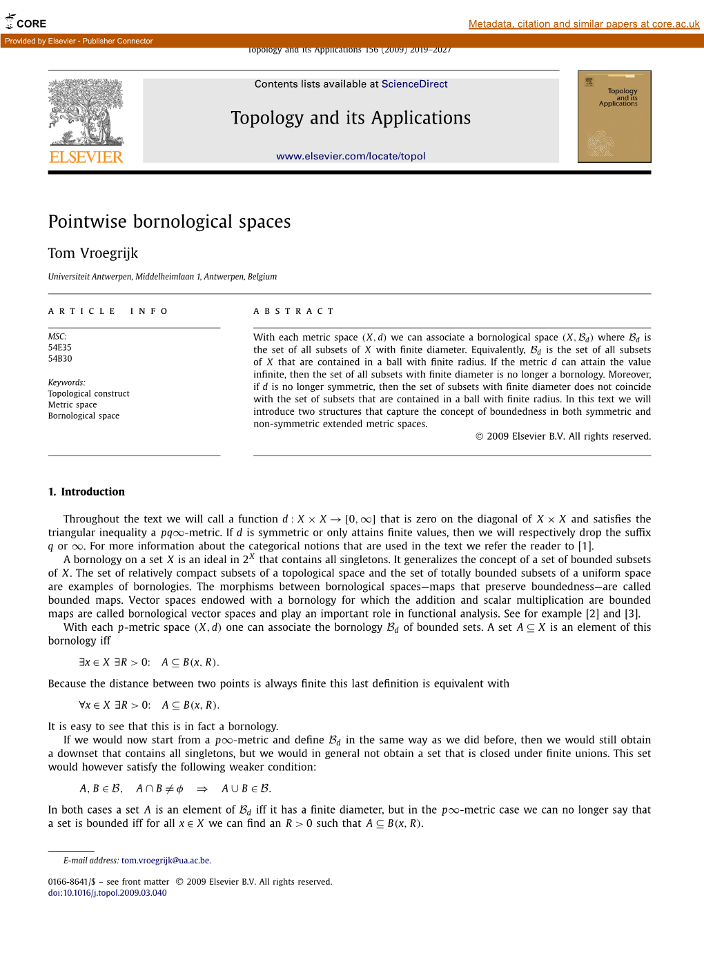 Pointwise Bornological Spaces